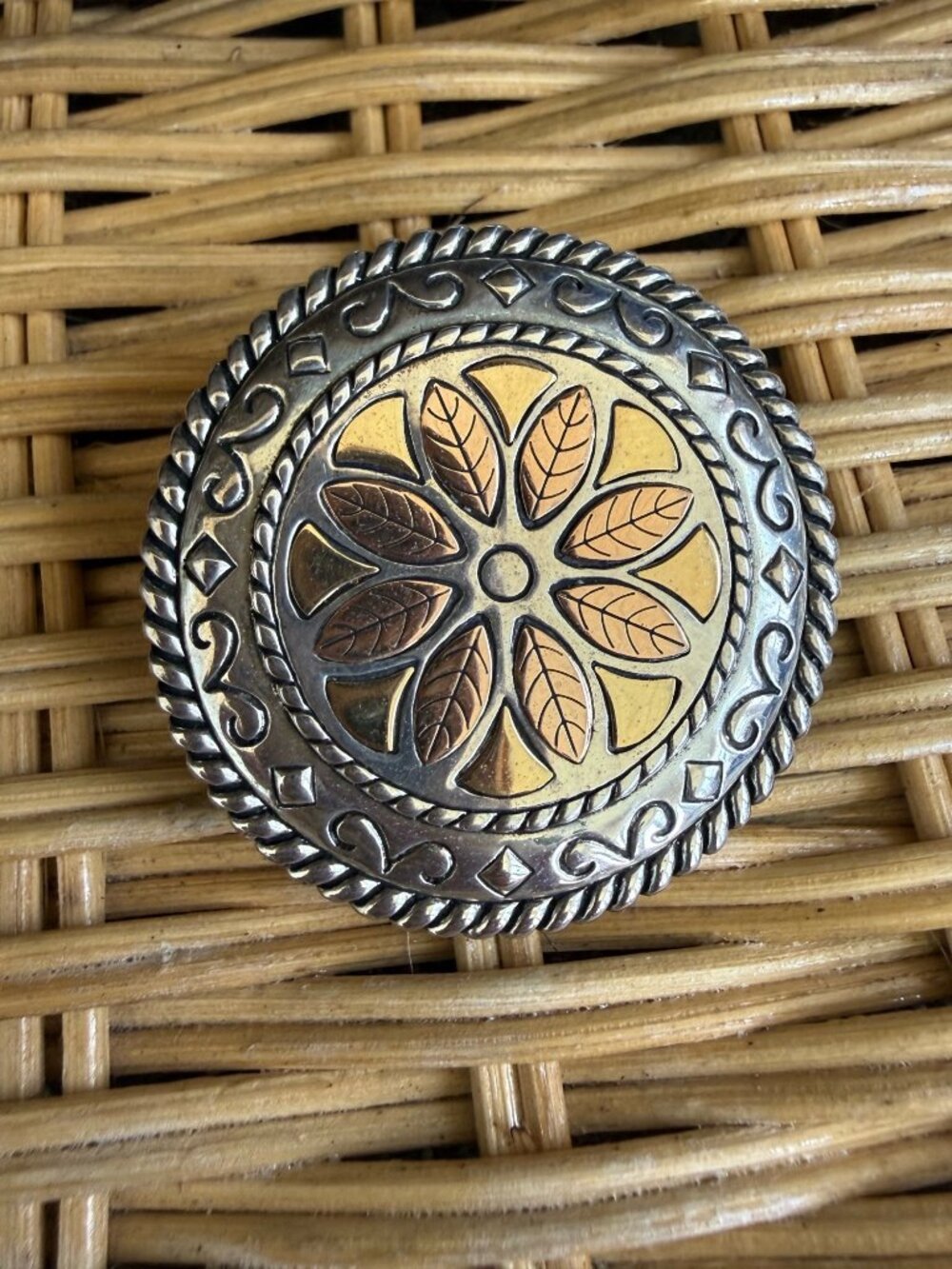 Vintage 90's Carolyn Pollack Relios Southwestern Medallion Pendant 14K Sterling - Picture 2 of 12